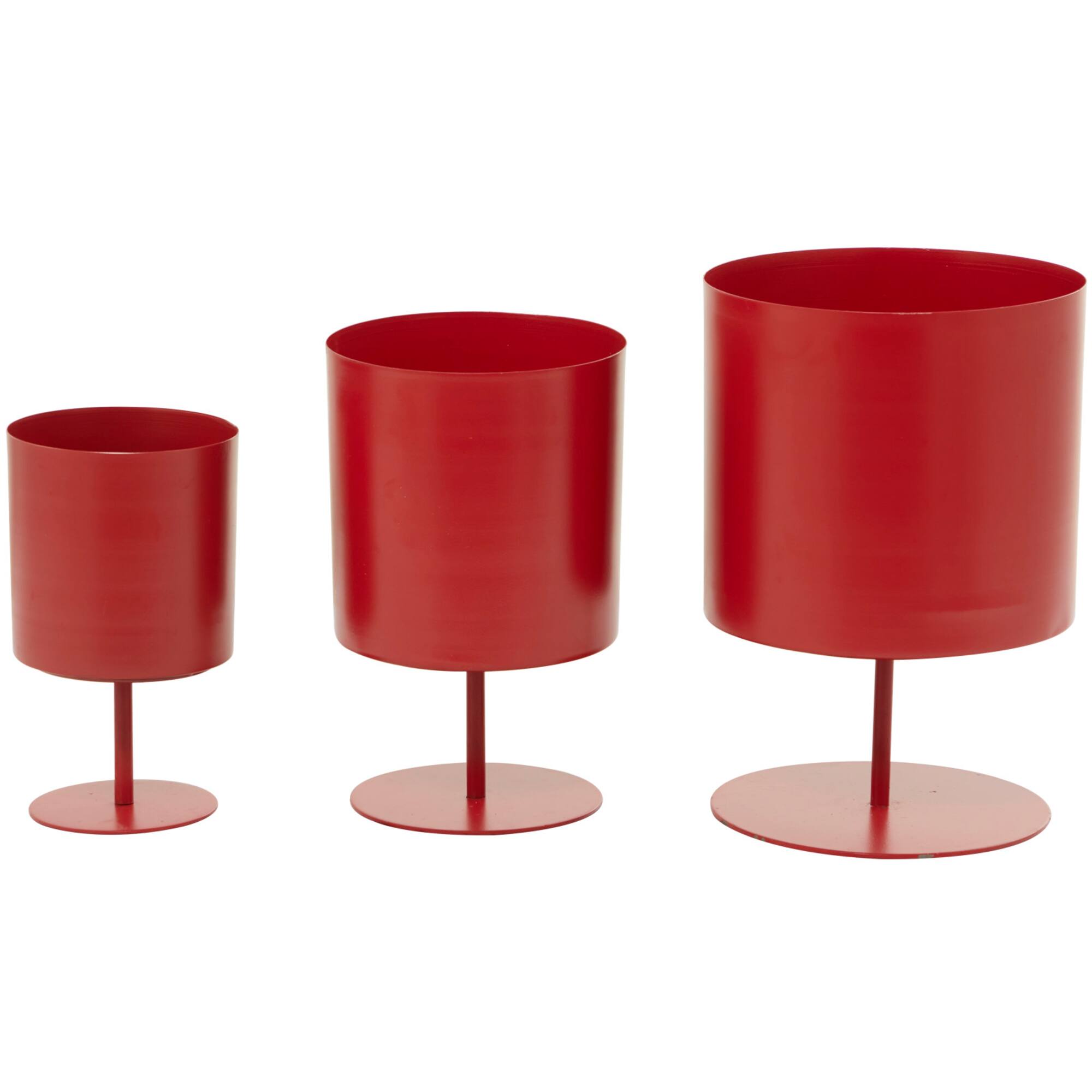 Red Metal Planter with Pedestal Base Set